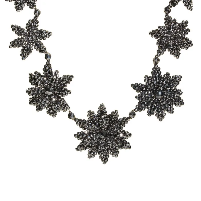 Victorian Era Cut Steel Edelweiss flower Necklace Bell Bird Antiques Necklaces