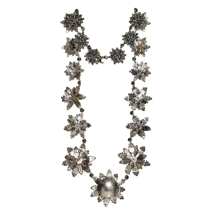 Victorian Era Cut Steel Edelweiss flower Necklace Bell Bird Antiques Necklaces