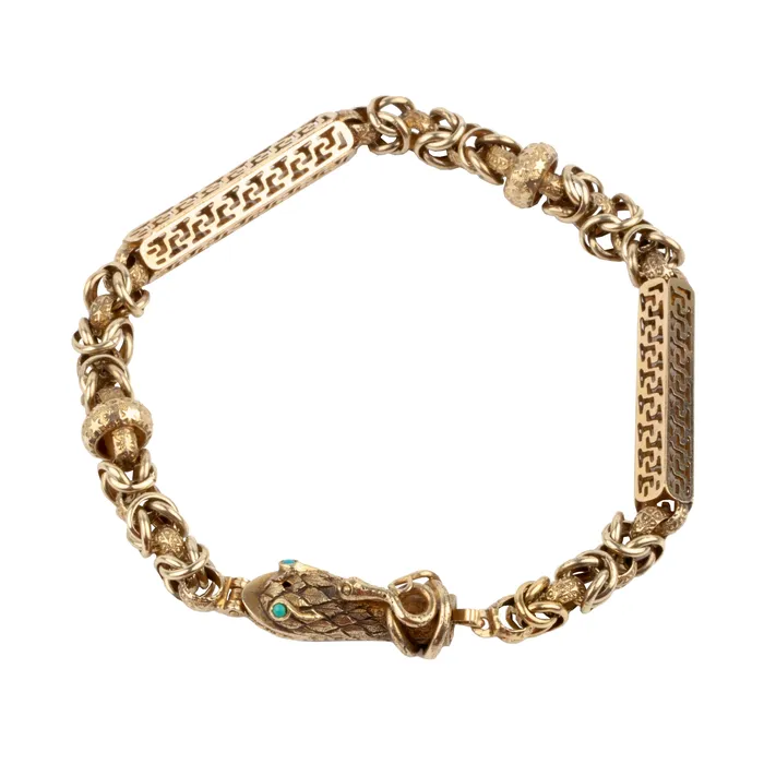 Victorian Era Double Snake Bracelet in Gold Bell Bird Antiques Bracelets