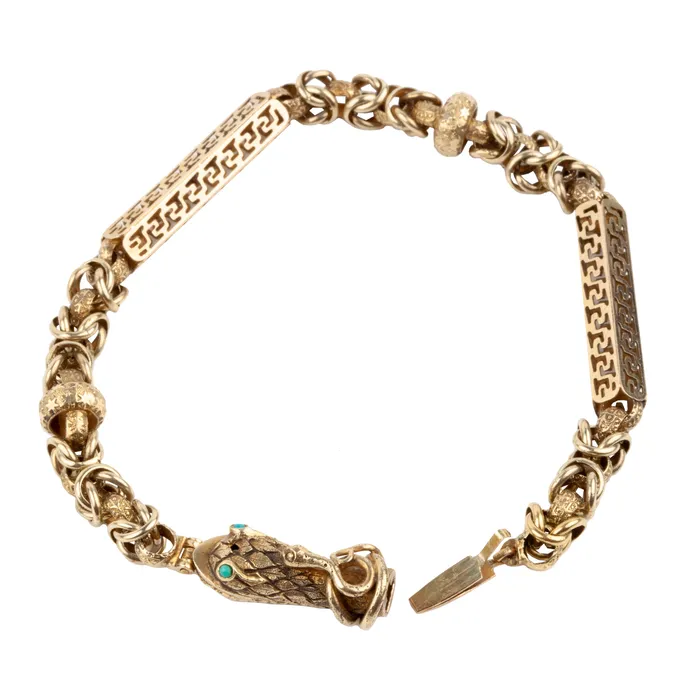 Victorian Era Double Snake Bracelet in Gold Bell Bird Antiques Bracelets