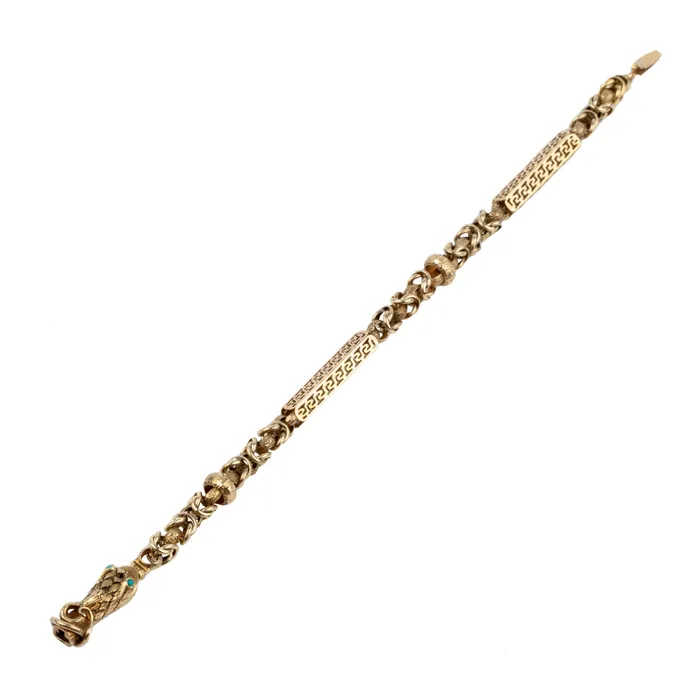 Victorian Era Double Snake Bracelet in Gold Bell Bird Antiques Bracelets