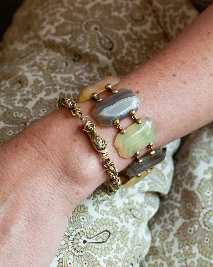 Victorian Era Double Snake Bracelet in Gold Bell Bird Antiques Bracelets