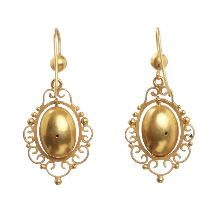 Victorian Era Gilded Earrings Bell Bird Antiques Earrings