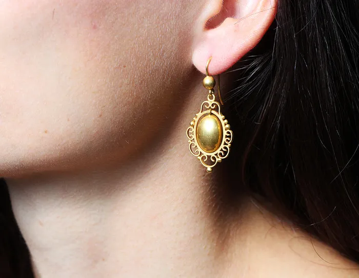 Victorian Era Gilded Earrings Bell Bird Antiques Earrings