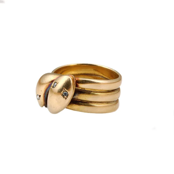 Victorian Era Gold Twin Snake Ring Bell Bird Antiques Rings