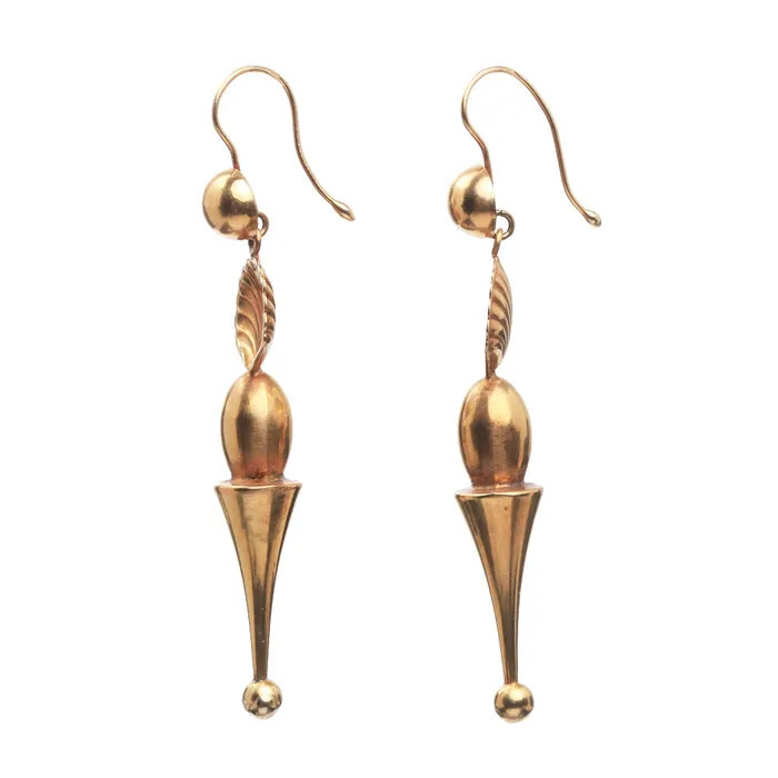 Victorian Gold Shell Drop Earrings Bell Bird Antiques Earrings