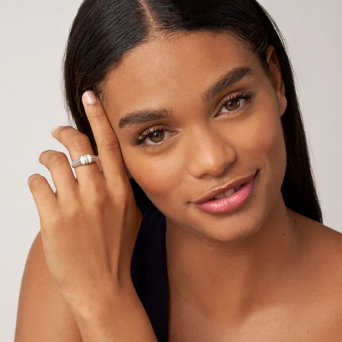 White Caviar Ceramic and Caviar Diamond Ring LAGOS Rings