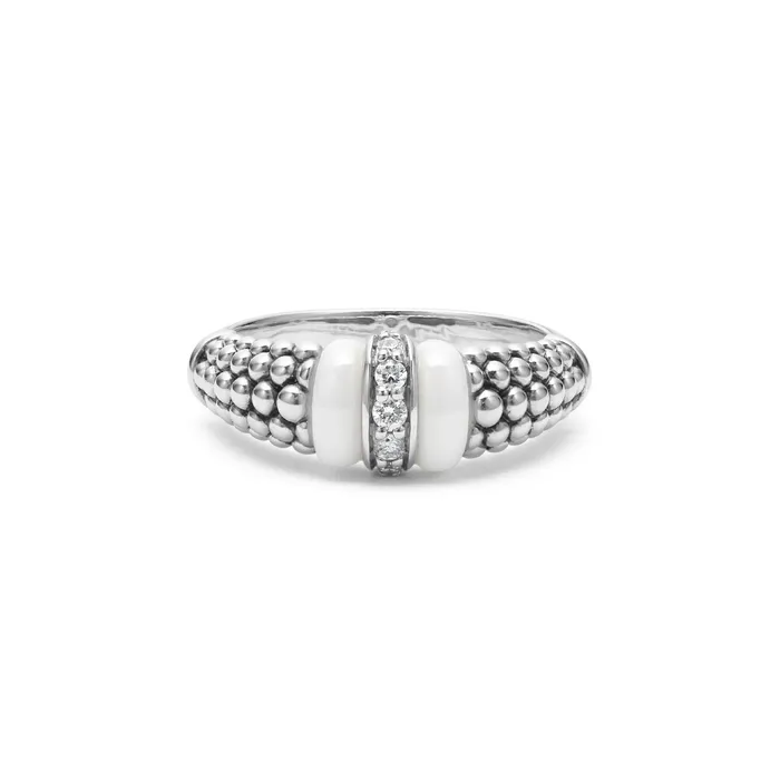 White Caviar Ceramic and Caviar Diamond Ring LAGOS Rings