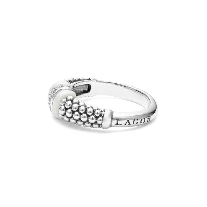 White Caviar Ceramic and Caviar Diamond Ring LAGOS Rings