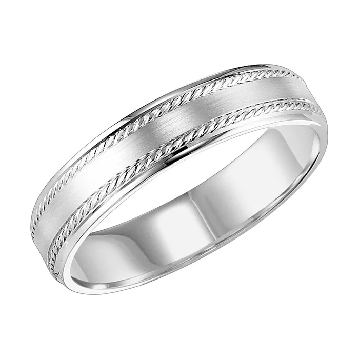 White Gold Engraved Mens Wedding Band FREDERICK GOLDMAN Rings