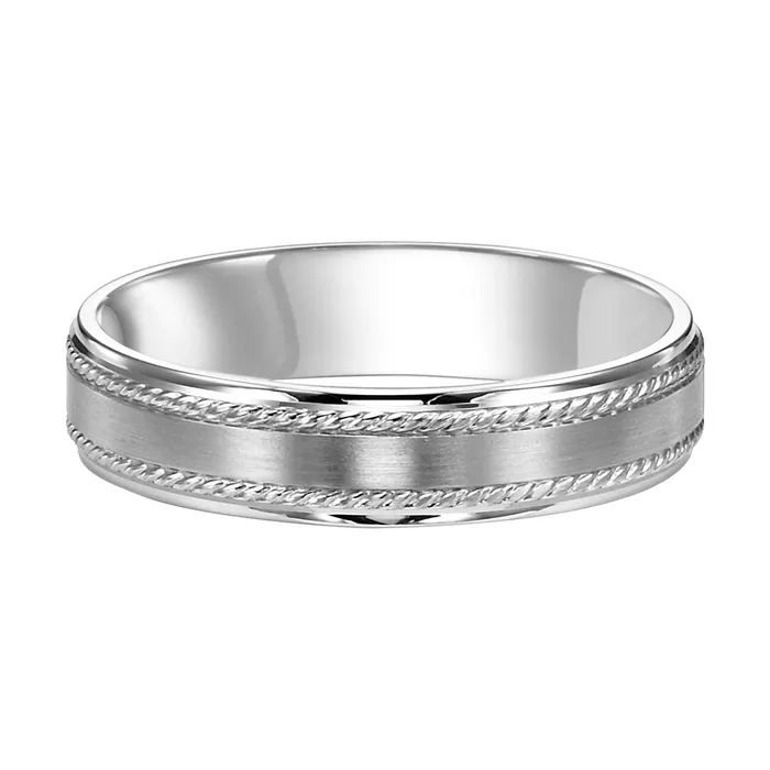White Gold Engraved Mens Wedding Band FREDERICK GOLDMAN Rings
