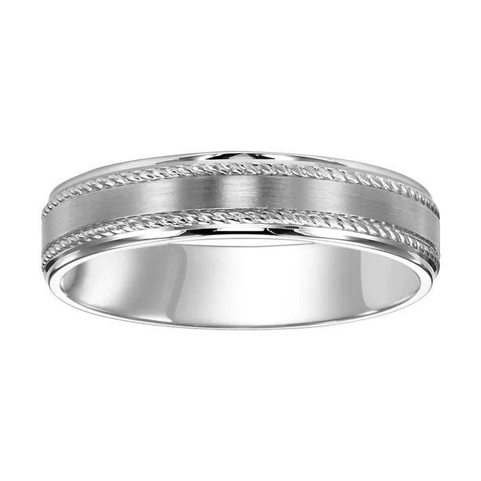 White Gold Engraved Mens Wedding Band FREDERICK GOLDMAN Rings